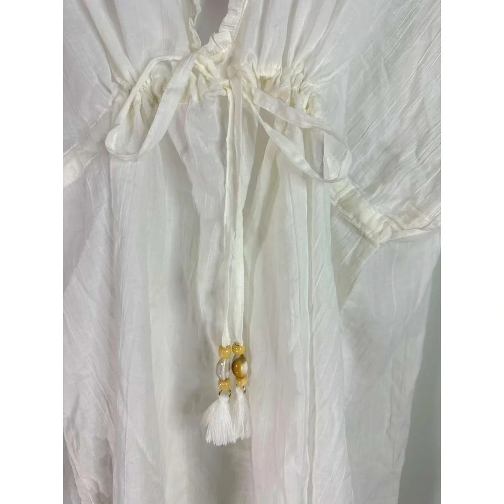 Aerie Women's Beach Coverup Top V Neck Tassel Front White XS‎ NWT